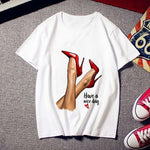 Fashion High heels printed Women T shirt Tees Tops clothing New Summer t-shirt Harajuku personality Thin section tshirt female