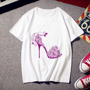 Fashion High heels printed Women T shirt Tees Tops clothing New Summer t-shirt Harajuku personality Thin section tshirt female