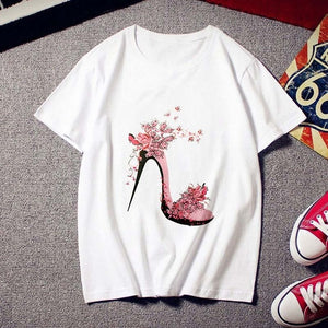 Fashion High heels printed Women T shirt Tees Tops clothing New Summer t-shirt Harajuku personality Thin section tshirt female