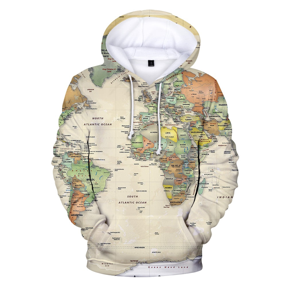 New WORLD MAP 3D Print Hoodies Men pullovers Autumn Women Hooded Casual 3d Sweatshirt WORLD MAP 3D Hoodie Harajuku pullovers