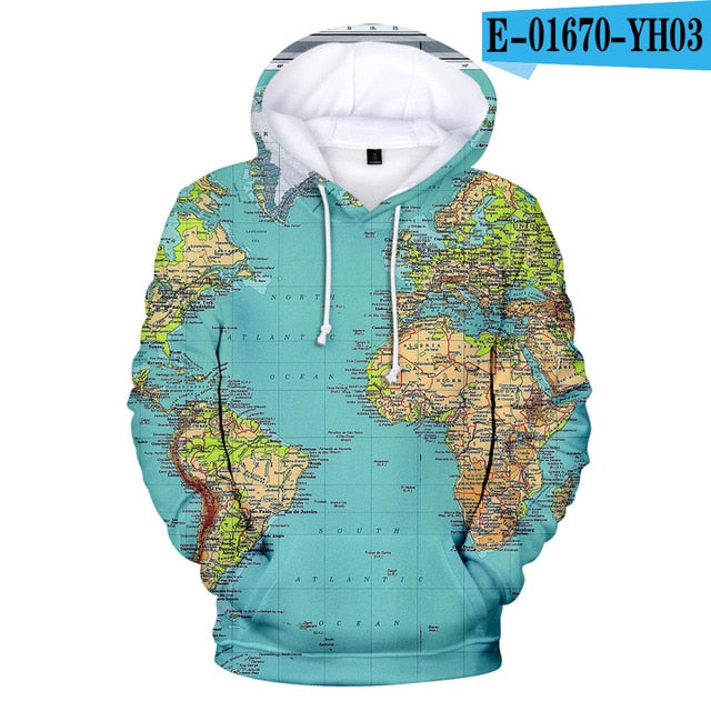 New WORLD MAP 3D Print Hoodies Men pullovers Autumn Women Hooded Casual 3d Sweatshirt WORLD MAP 3D Hoodie Harajuku pullovers