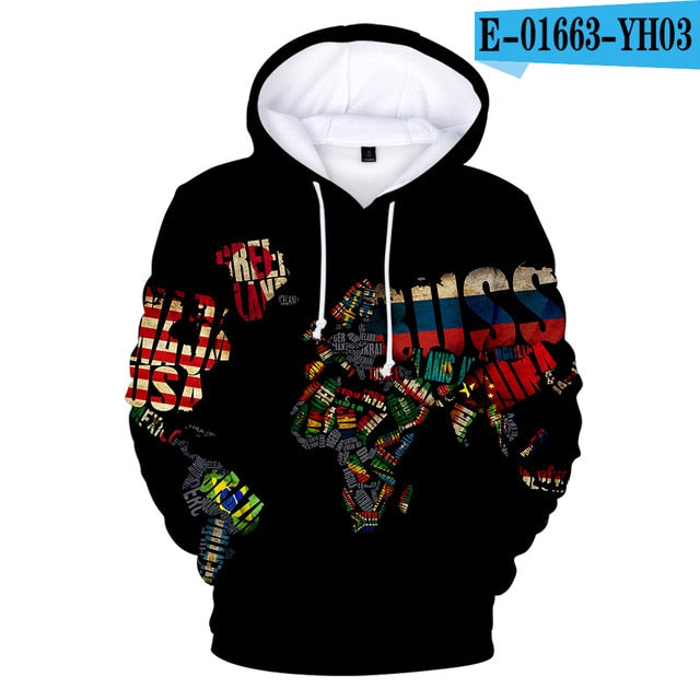 New WORLD MAP 3D Print Hoodies Men pullovers Autumn Women Hooded Casual 3d Sweatshirt WORLD MAP 3D Hoodie Harajuku pullovers