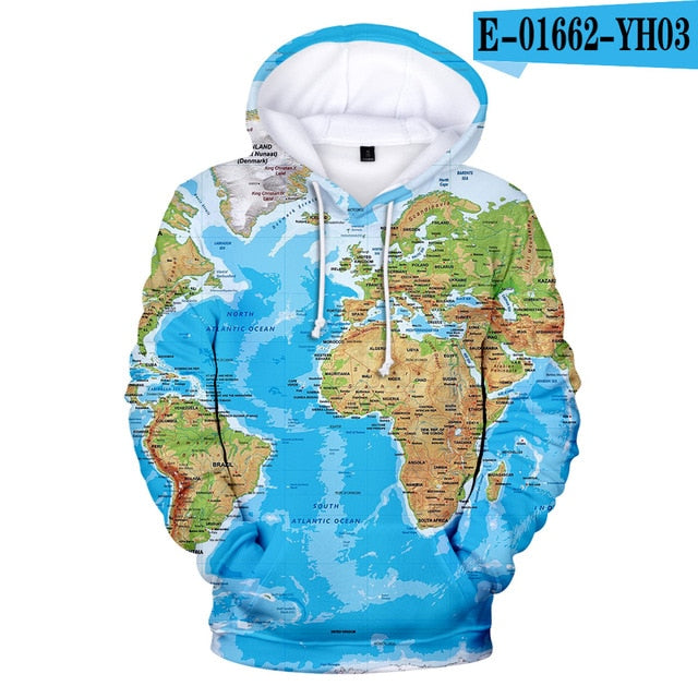 New WORLD MAP 3D Print Hoodies Men pullovers Autumn Women Hooded Casual 3d Sweatshirt WORLD MAP 3D Hoodie Harajuku pullovers