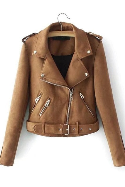 Spring Autumn Zipper Black Moto Coat  Women Leather Coats New 2019 Slim Woman Suede Bikers Jacket Ladies Casaco Couro Feminino