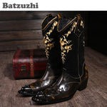 Batzuzhi Super Cool! Rock personality Man boots knight Motocycle boots Leather cowboy boots for Man, Man Leather Shoes, EU38-46!