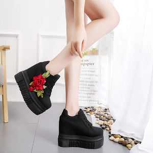 2019 New Women Casual Platform Shoes High Heels Shoes Flower Woman Trainers Shoes Wedges Loafers Height Increasing Size