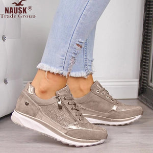 Women Shoes Gold Sneakers Zipper Platform Trainers Women Shoes Casual Lace-Up Tenis Feminino Zapatos De Mujer Womens Sneakers