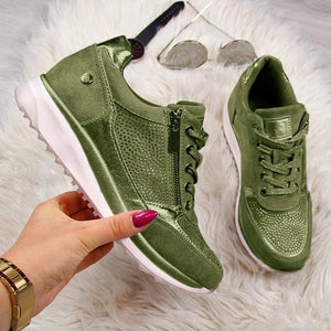 Women Shoes Gold Sneakers Zipper Platform Trainers Women Shoes Casual Lace-Up Tenis Feminino Zapatos De Mujer Womens Sneakers