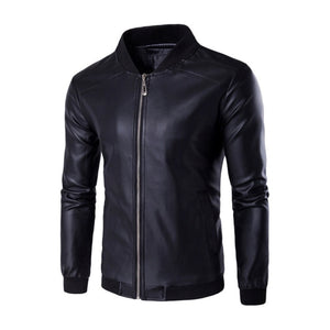 2019 Fashion Brand Clothes Men's Leather Jacket Casual Solid Leather Jackets Stand Collar Windbreaker Zipper Leather Jacket Men