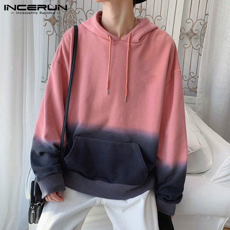 INCERUN Autumn Casual Men Gradient Long Sleeve Hooded Sweatshirt Fashion Joker Comfort Baggy Mens Pullover Hoodies Streetwear