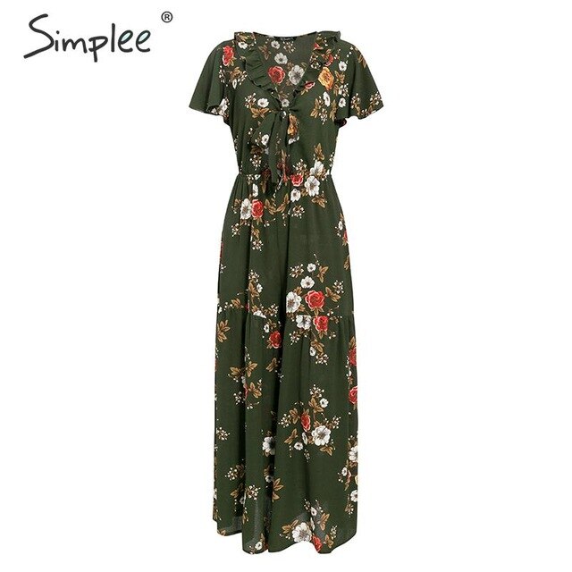 Simplee Deep v neck floral print women jumpsuits Ruffle bow tie high waist female jumpsuit romper Holiday summer ladies overalls