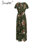 Simplee Deep v neck floral print women jumpsuits Ruffle bow tie high waist female jumpsuit romper Holiday summer ladies overalls