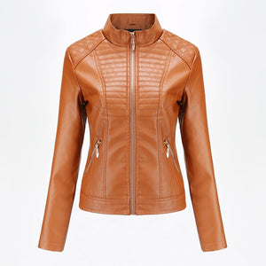 2019 Spring Autumn black leather jacket women biker jacket leather coat women Good Quality Womens PU faux leather  yellow Beige