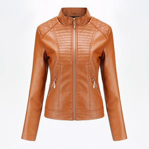 2019 Spring Autumn black leather jacket women biker jacket leather coat women Good Quality Womens PU faux leather  yellow Beige