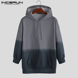 INCERUN Autumn Casual Men Gradient Long Sleeve Hooded Sweatshirt Fashion Joker Comfort Baggy Mens Pullover Hoodies Streetwear