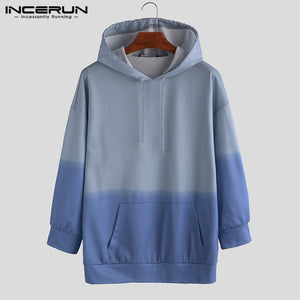 INCERUN Autumn Casual Men Gradient Long Sleeve Hooded Sweatshirt Fashion Joker Comfort Baggy Mens Pullover Hoodies Streetwear