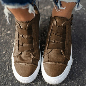 Women flat shoes canvas spring autumn women vulcanize shoes sneaker ankle side zipper high top canvas shoes ladies shoes