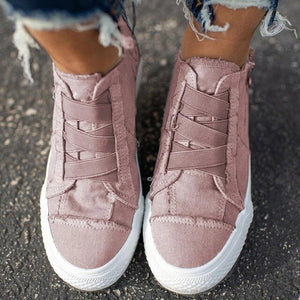 Women flat shoes canvas spring autumn women vulcanize shoes sneaker ankle side zipper high top canvas shoes ladies shoes