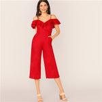 SHEIN Cold Shoulder Layered Flounce Foldover Palazzo Jumpsuit Party Ruffle Spaghetti Strap Sleeveless Women Summer Jumpsuits