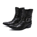 Spring and autumn fashion singer model personality high heel pointed Black Leather Boots Men's high quality customized rivet sho