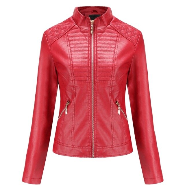 2020 autumn women casual PU leather jackets plus size solid stand collar slim female biker jacket zipper outwear leren jas dames