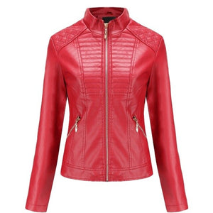 2020 autumn women casual PU leather jackets plus size solid stand collar slim female biker jacket zipper outwear leren jas dames