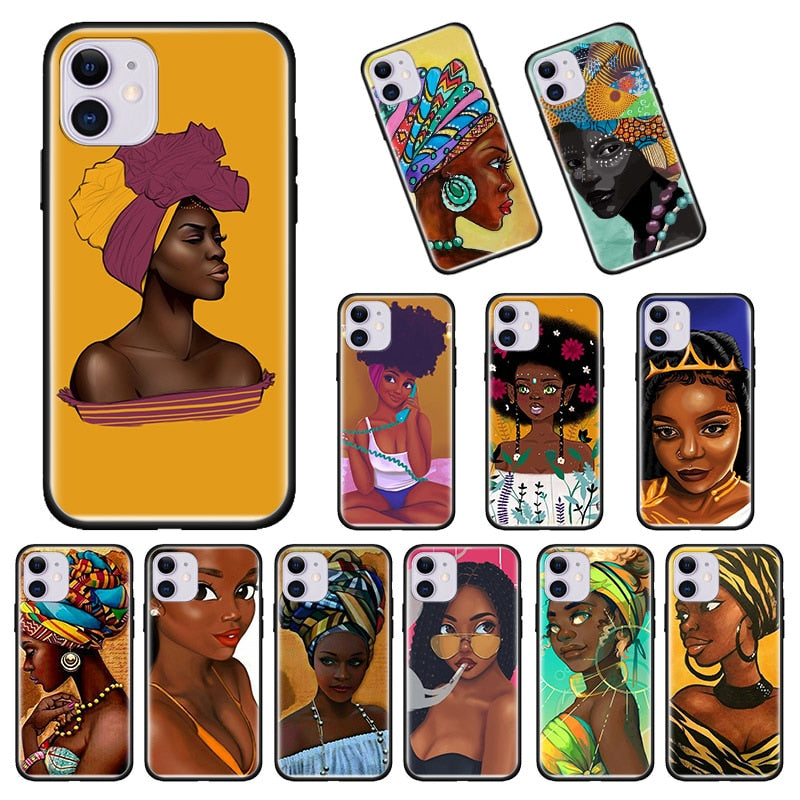 Colorful art african girl Black Soft TPU Case For iPhone 11 Pro Max X XS MAX XR 7 8 Plus 6 6S 5 5S Phone