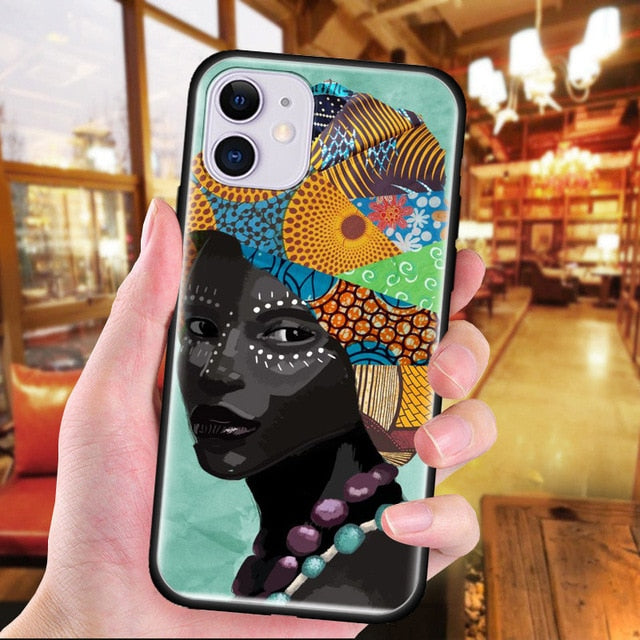 Colorful art african girl Black Soft TPU Case For iPhone 11 Pro Max X XS MAX XR 7 8 Plus 6 6S 5 5S Phone