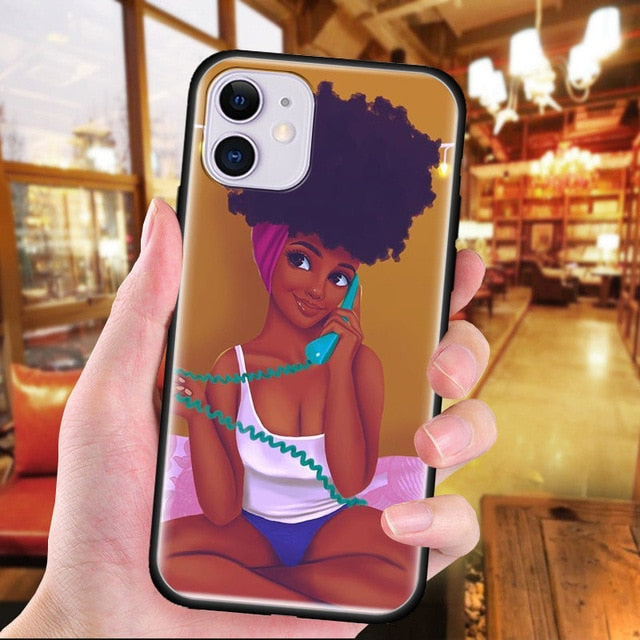 Colorful art african girl Black Soft TPU Case For iPhone 11 Pro Max X XS MAX XR 7 8 Plus 6 6S 5 5S Phone