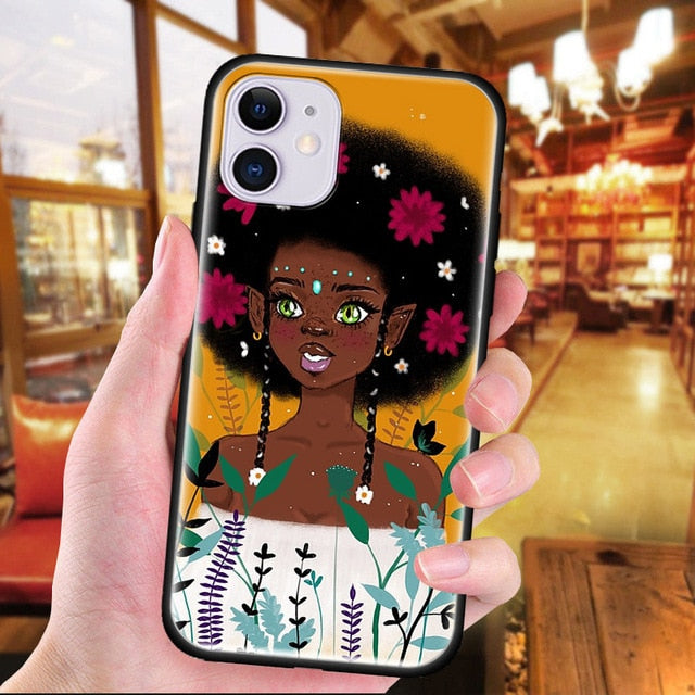 Colorful art african girl Black Soft TPU Case For iPhone 11 Pro Max X XS MAX XR 7 8 Plus 6 6S 5 5S Phone