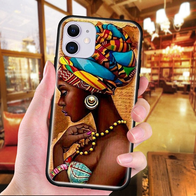 Colorful art african girl Black Soft TPU Case For iPhone 11 Pro Max X XS MAX XR 7 8 Plus 6 6S 5 5S Phone