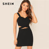 SHEIN Black Criss-Cross Slim Fitted Crop Tank Top And Skirt Set 2019 Summer Solid Skinny Sleeveless Women Two Piece Outfits