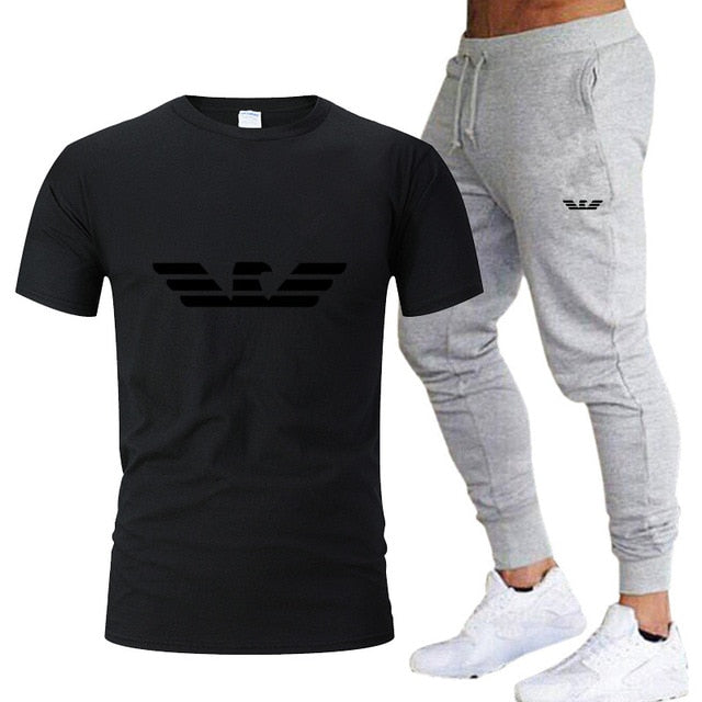 Fashion new men's sportswear running jogging men's running fitness clothes men's fitness sports 2020 brand sports two-piece suit