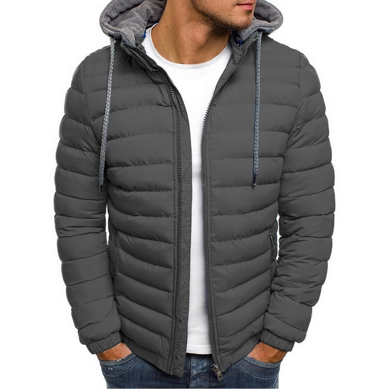 Lightweight Warm Winter jacket men Parkas Mens Striped Solid Zipper Pocket Trench Cotton Hoody Parkas Male 2019 clothing