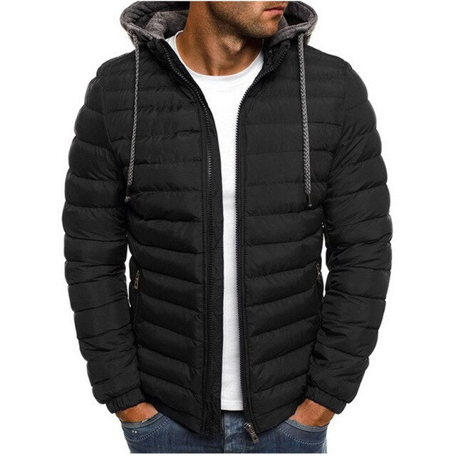 Lightweight Warm Winter jacket men Parkas Mens Striped Solid Zipper Pocket Trench Cotton Hoody Parkas Male 2019 clothing