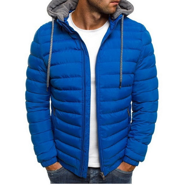 Lightweight Warm Winter jacket men Parkas Mens Striped Solid Zipper Pocket Trench Cotton Hoody Parkas Male 2019 clothing