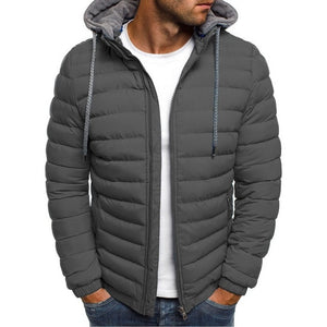 Lightweight Warm Winter jacket men Parkas Mens Striped Solid Zipper Pocket Trench Cotton Hoody Parkas Male 2019 clothing