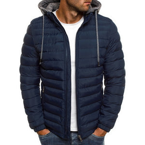 Lightweight Warm Winter jacket men Parkas Mens Striped Solid Zipper Pocket Trench Cotton Hoody Parkas Male 2019 clothing