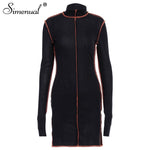 Simenual Side Slit Patchwork Women Casual Dresses Long Sleeve Athleisure Fashion 2020 Bodycon Mini Dress Slim Sporty Clothing