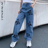 SHENGPALAE 2020 New Summer Vintage Jeans Woman,Loose Streetwear Butterfly Print Pants 10