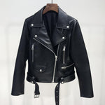 Spring Autumn Pu Leather Jacket Women Zipper Belt Short Soft Pu Leather Jackets Biker Black Punk Faux Motorcycle Coat Plus Size