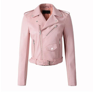 Fitaylor Women Wine Red Faux Leather Jackets Lady Pu Leather Jacket Bomber Motorcycle Biker Pink Black Outerwear With Belt