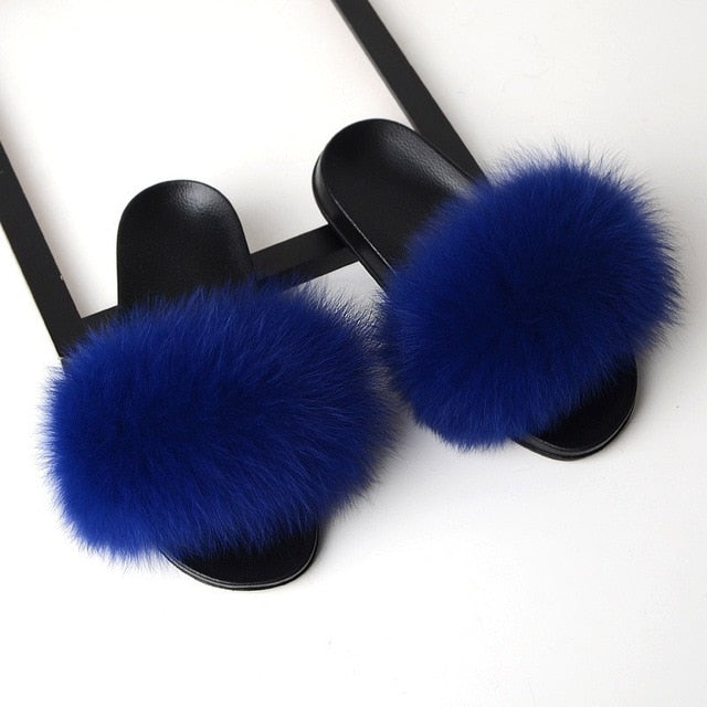 SARSALLYA Fur Slippers Women Real Fox Fur Slides Home Furry Flat Sandals Female Cute Fluffy House Shoes Woman Brand Luxury 2020