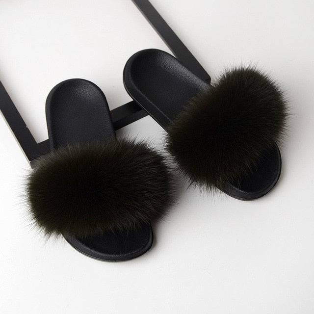 SARSALLYA Fur Slippers Women Real Fox Fur Slides Home Furry Flat Sandals Female Cute Fluffy House Shoes Woman Brand Luxury 2020