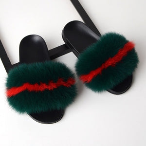 SARSALLYA Fur Slippers Women Real Fox Fur Slides Home Furry Flat Sandals Female Cute Fluffy House Shoes Woman Brand Luxury 2020