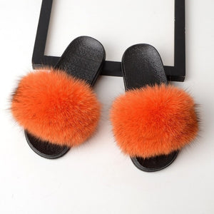 SARSALLYA Fur Slippers Women Real Fox Fur Slides Home Furry Flat Sandals Female Cute Fluffy House Shoes Woman Brand Luxury 2020