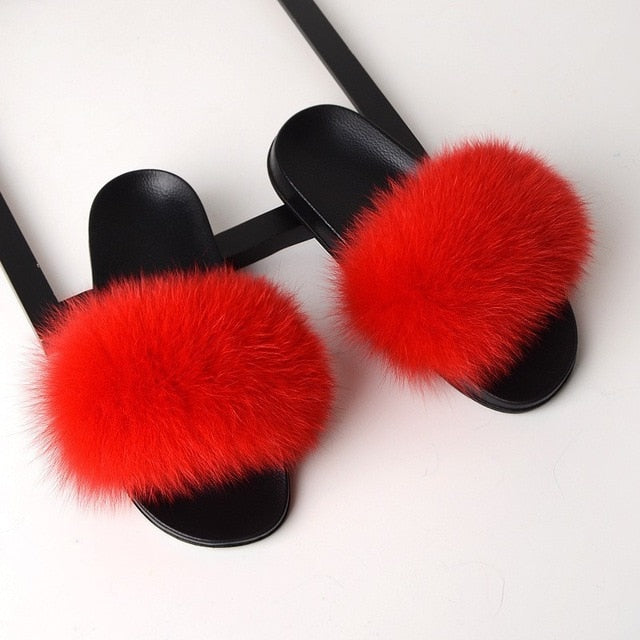 SARSALLYA Fur Slippers Women Real Fox Fur Slides Home Furry Flat Sandals Female Cute Fluffy House Shoes Woman Brand Luxury 2020