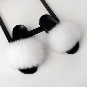 SARSALLYA Fur Slippers Women Real Fox Fur Slides Home Furry Flat Sandals Female Cute Fluffy House Shoes Woman Brand Luxury 2020