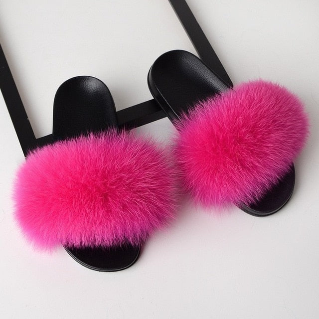 SARSALLYA Fur Slippers Women Real Fox Fur Slides Home Furry Flat Sandals Female Cute Fluffy House Shoes Woman Brand Luxury 2020