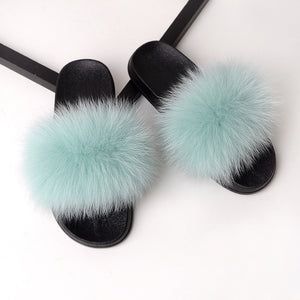 SARSALLYA Fur Slippers Women Real Fox Fur Slides Home Furry Flat Sandals Female Cute Fluffy House Shoes Woman Brand Luxury 2020